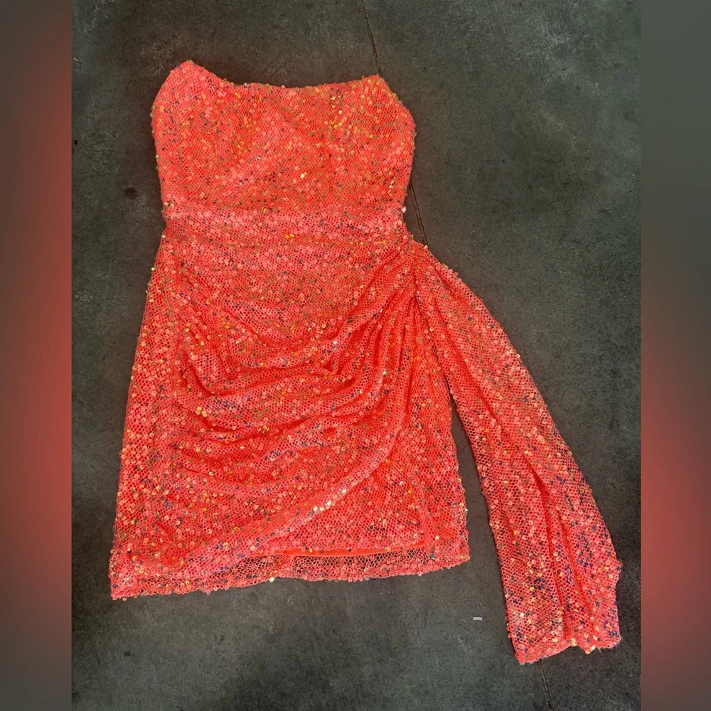Sage and Paige Art of Love Mini Dress Neon Orange - Picture 2 of 4